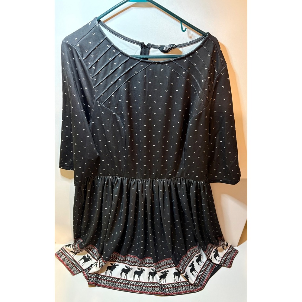 Unique Vintage Stephanie Dress 4X NWT Black Moose Fair Isle Holiday Fit Flare